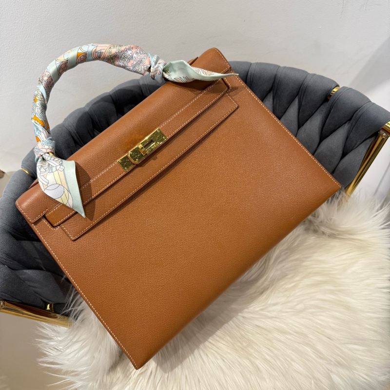 愛馬仕 kelly32 金棕 附背帶 A框刻-0