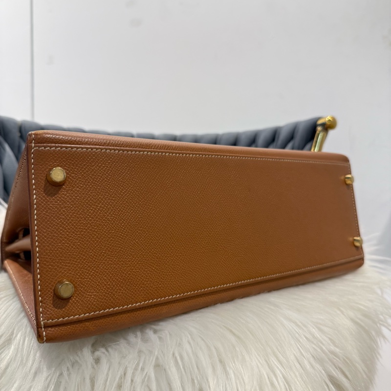 愛馬仕 kelly32 金棕 附背帶 A框刻-5