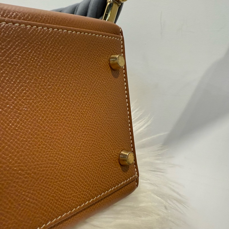愛馬仕 kelly32 金棕 附背帶 A框刻-7
