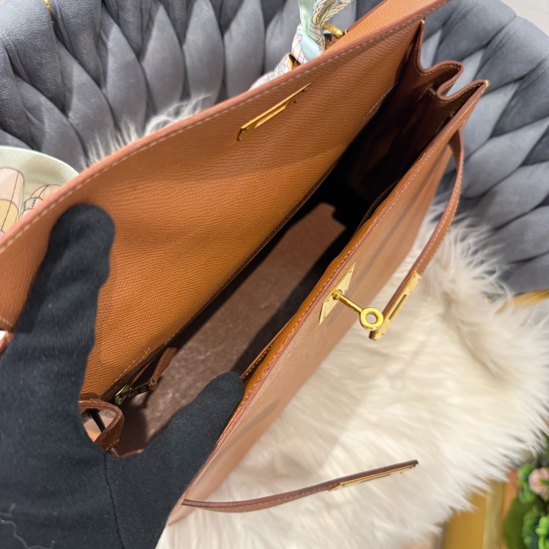 愛馬仕 kelly32 金棕 附背帶 A框刻-8