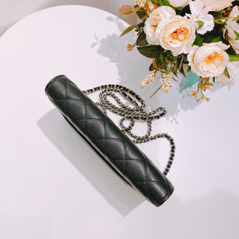TW4428 Chanel 香奈兒 皮穿鏈 長鏈條銀包 荔枝皮Wallet On Chain Caviar-5