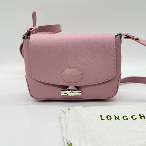 （離櫃狀態♥️）LONGCHAMP 粉色 牛皮 銀扣 郵差包