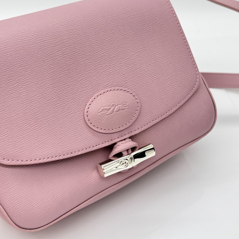 (離櫃狀態♥️)LONGCHAMP 粉色 牛皮 銀扣 郵差包-5