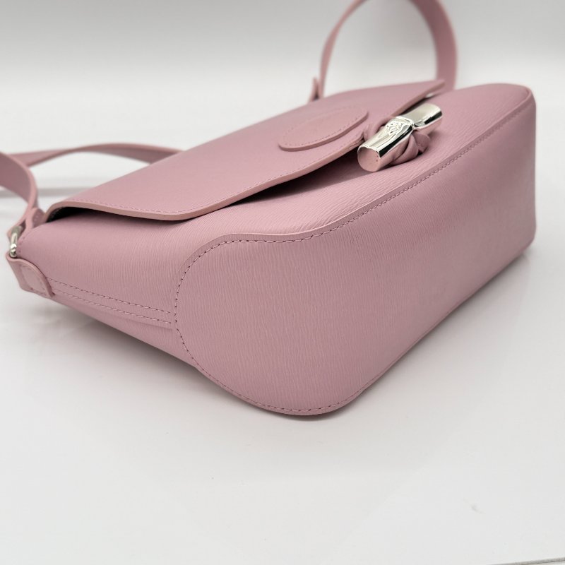 (離櫃狀態♥️)LONGCHAMP 粉色 牛皮 銀扣 郵差包-6