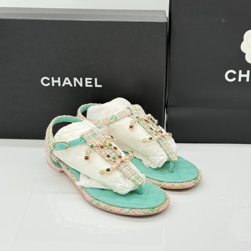 CHANEL 香奈兒 毛呢 寶石釦 拖鞋-0