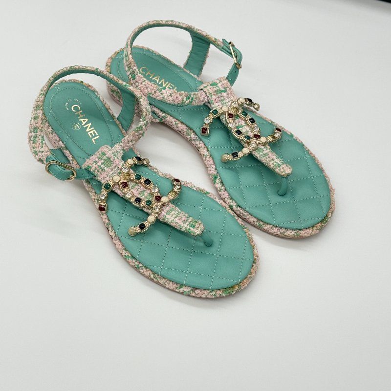 CHANEL 香奈兒 毛呢 寶石釦 拖鞋-1