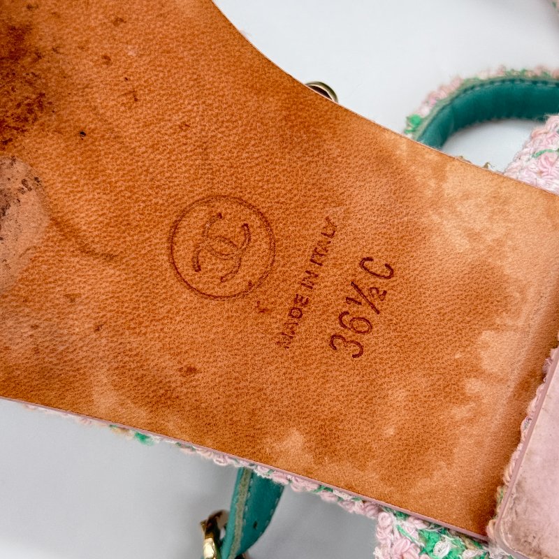 CHANEL 香奈兒 毛呢 寶石釦 拖鞋-7