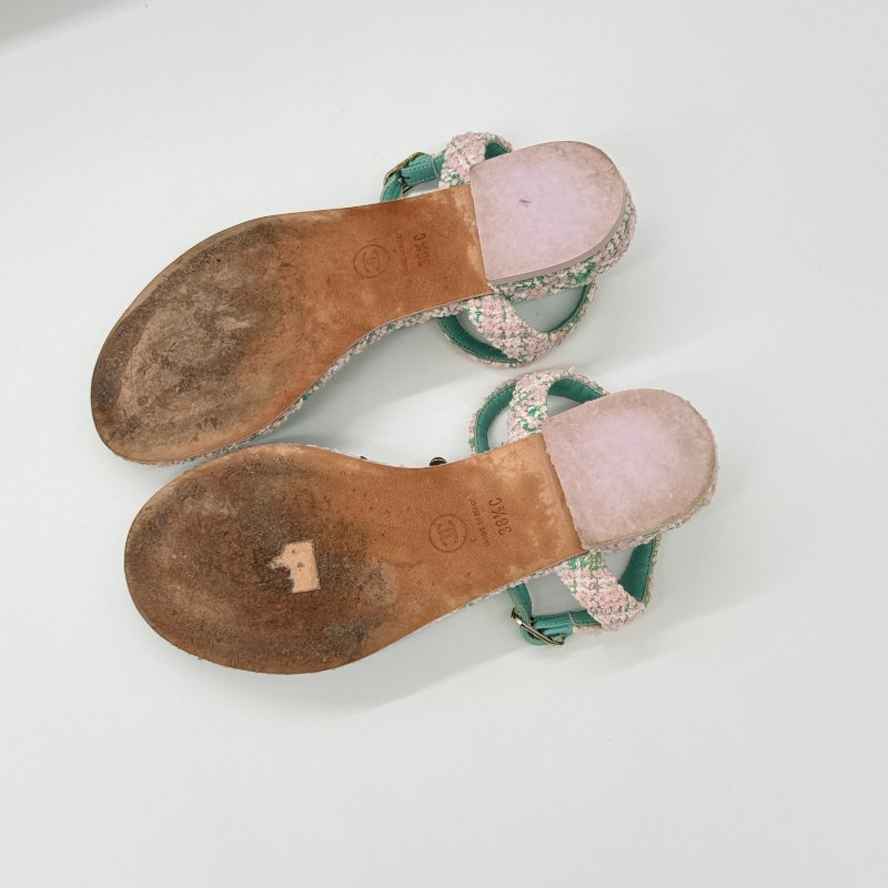 CHANEL 香奈兒 毛呢 寶石釦 拖鞋-8