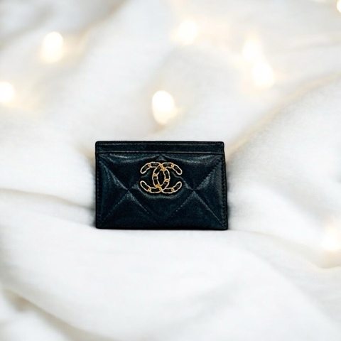 莉亞精品♡ Chanel 19深藍色卡包 99新
