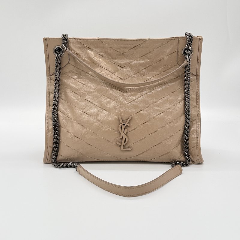 SAINT LARUENT NIKI 奶茶色 牛皮 山形紋 購物袋 電腦包 單肩包-0