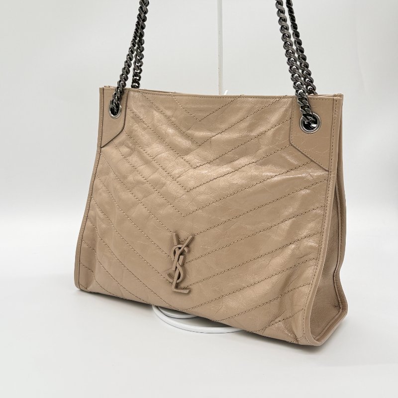 SAINT LARUENT NIKI 奶茶色 牛皮 山形紋 購物袋 電腦包 單肩包-1