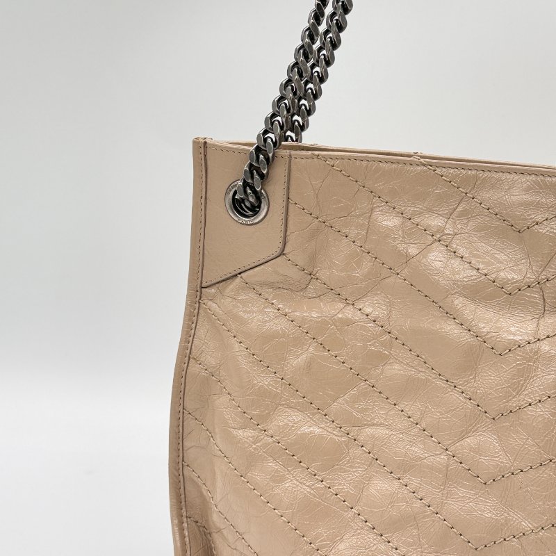 SAINT LARUENT NIKI 奶茶色 牛皮 山形紋 購物袋 電腦包 單肩包-7