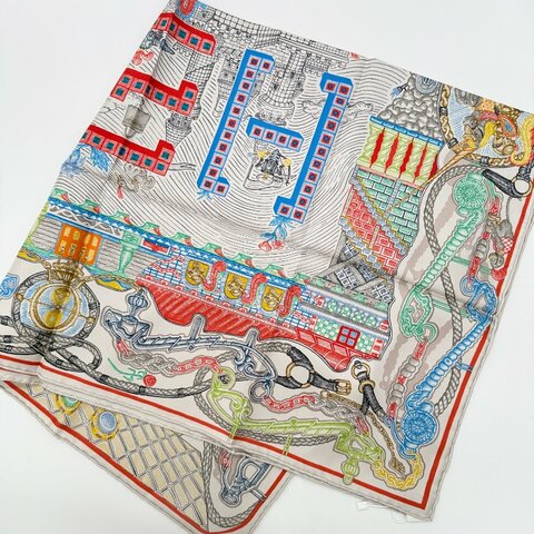 （全新品）HERMES 愛馬仕 彩色 城市景觀 大方絲巾 90cm* 90cm