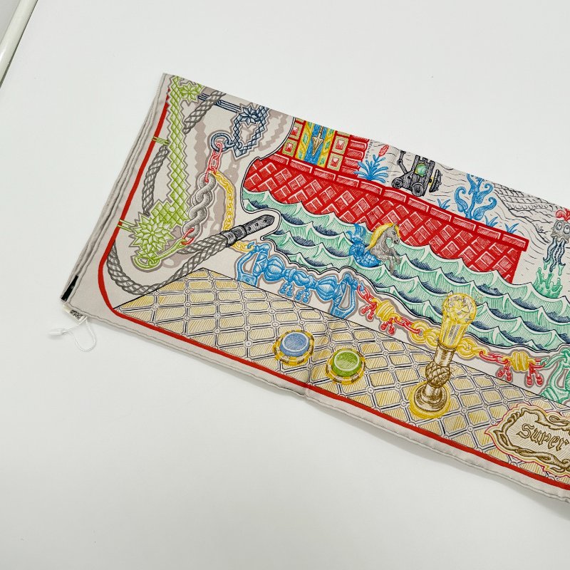 (全新品)HERMES 愛馬仕 彩色 城市景觀 大方絲巾 90cm* 90cm-4