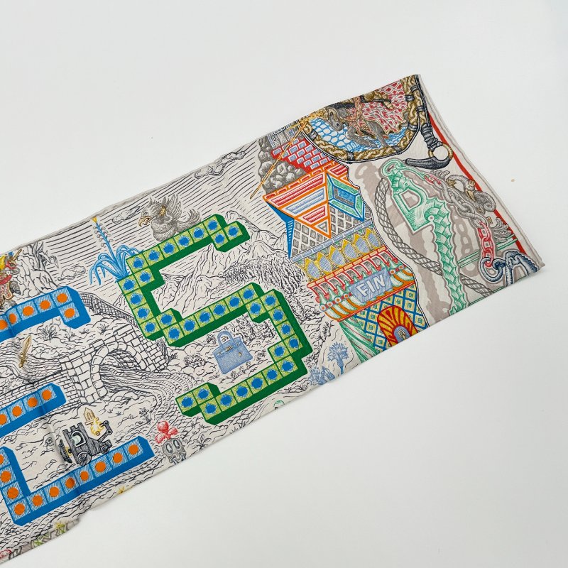 (全新品)HERMES 愛馬仕 彩色 城市景觀 大方絲巾 90cm* 90cm-5