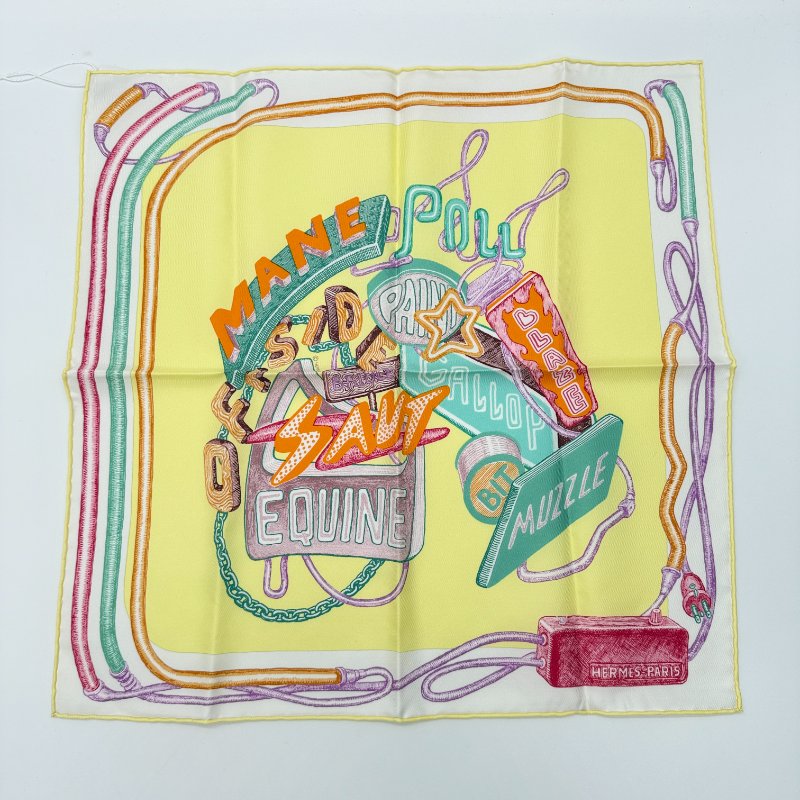 (全新品)HERMES 愛馬仕 復古霓虹燈 方絲巾 45cm* 45cm-0