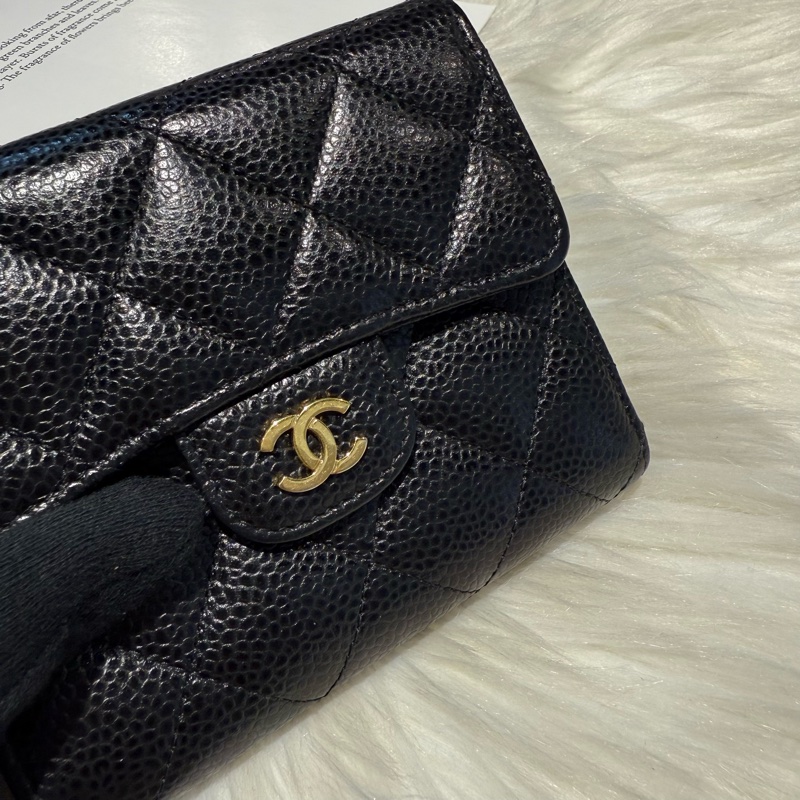 香奈兒 黑金荔枝三折短夾 經典短夾 錢包-1