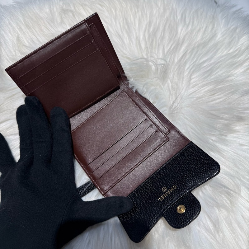 香奈兒 黑金荔枝三折短夾 經典短夾 錢包-2