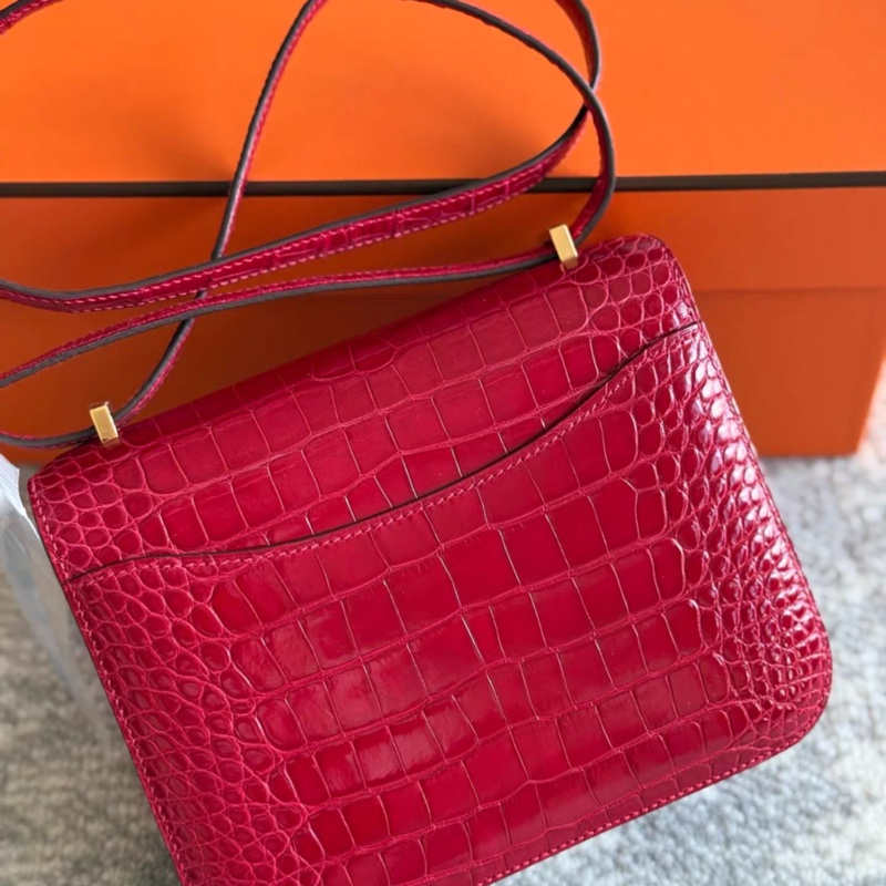 愛馬仕 Hermes Mini Constance 19 mini 95 法拉利紅 亮面鰐魚 C刻 原始成色 很好-2