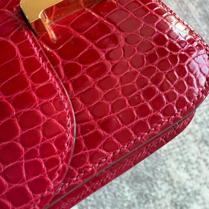 愛馬仕 Hermes Mini Constance 19 mini 95 法拉利紅 亮面鰐魚 C刻 原始成色 很好-4