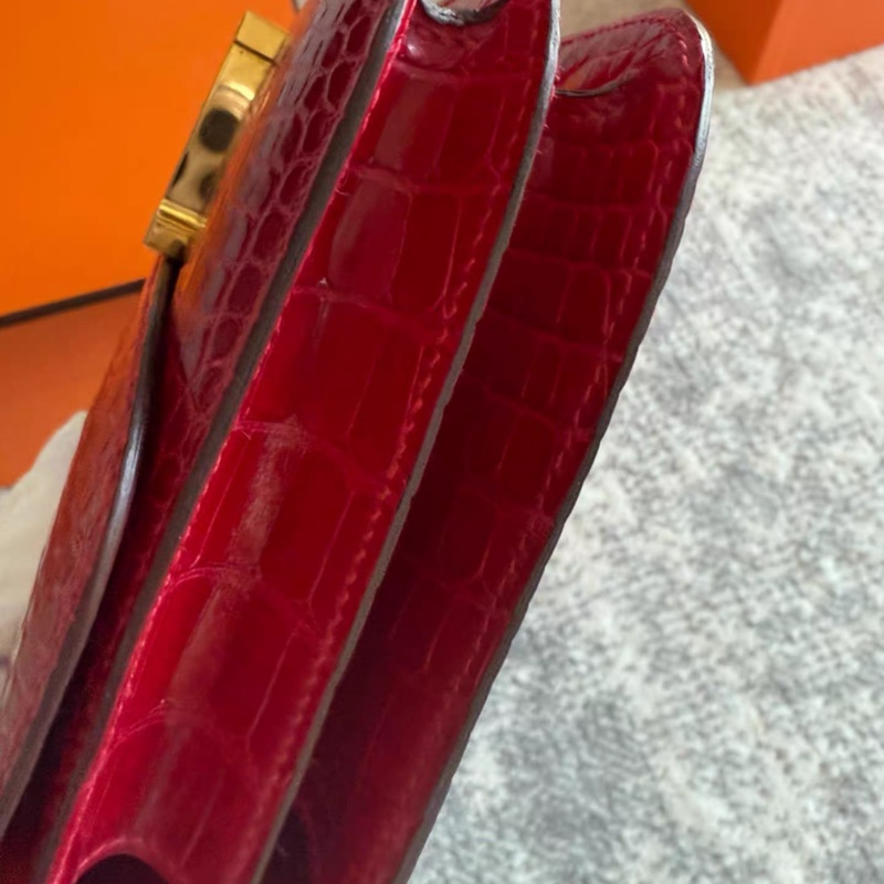愛馬仕 Hermes Mini Constance 19 mini 95 法拉利紅 亮面鰐魚 C刻 原始成色 很好-5