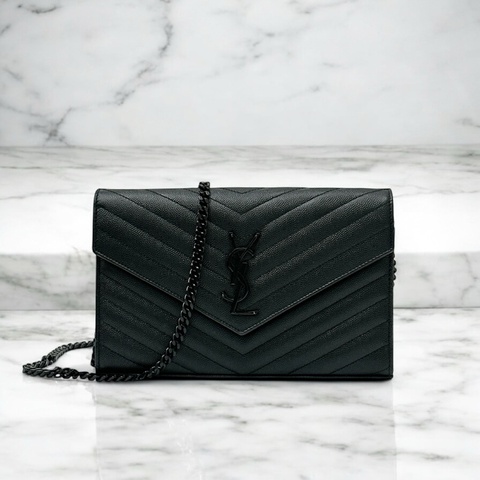 莉亞精品♡ YSL woc黑色信封包 9新美包