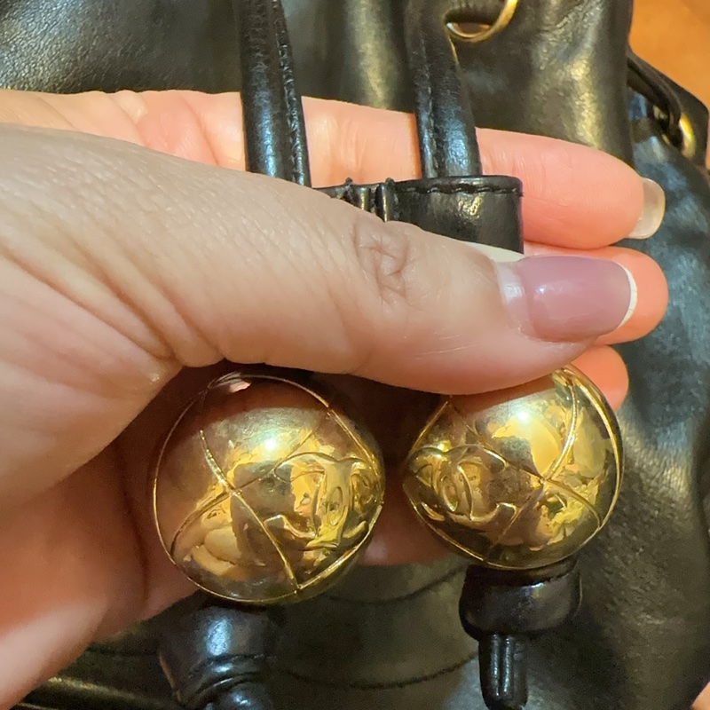 香奈兒 CHANEL vintage 雙C Logo 金球真皮鏈條水桶包 斜背包 子母包-9