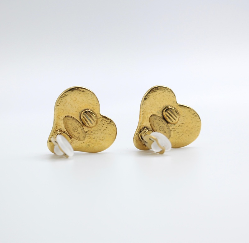 Chanel Vintage 95P寶石藍色琉璃鍍金 愛心耳環-4