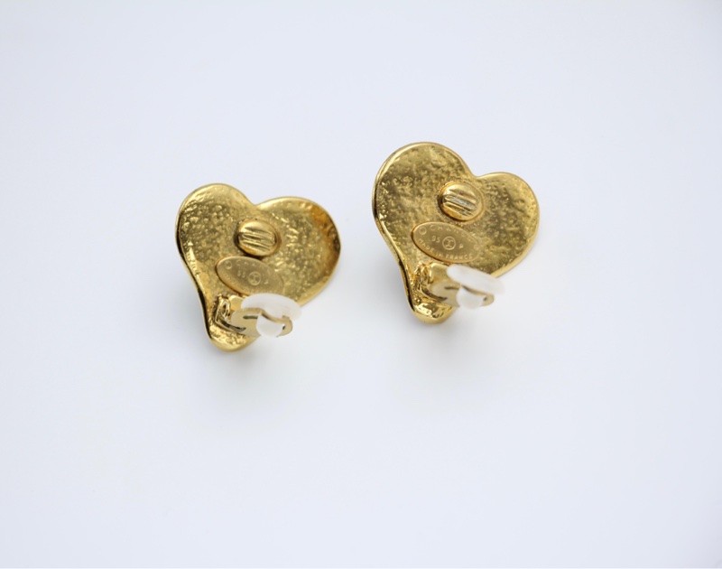 Chanel Vintage 95P寶石藍色琉璃鍍金 愛心耳環-9