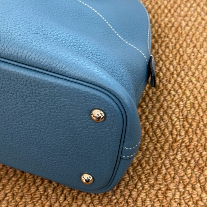 Hermes/愛馬仕 牛仔藍銀扣Bolide保齡球31 框R刻-4