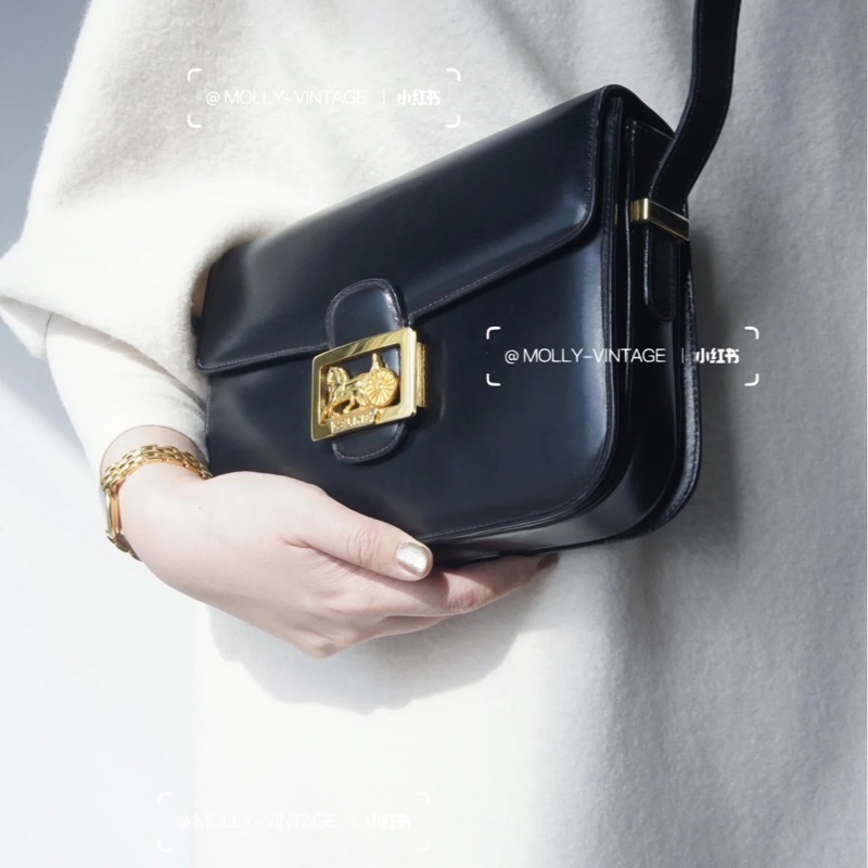 Celine Classic box 馬車扣 Vintage 深藍 豆腐包 斜背包 肩背包 側背包 手提包-2