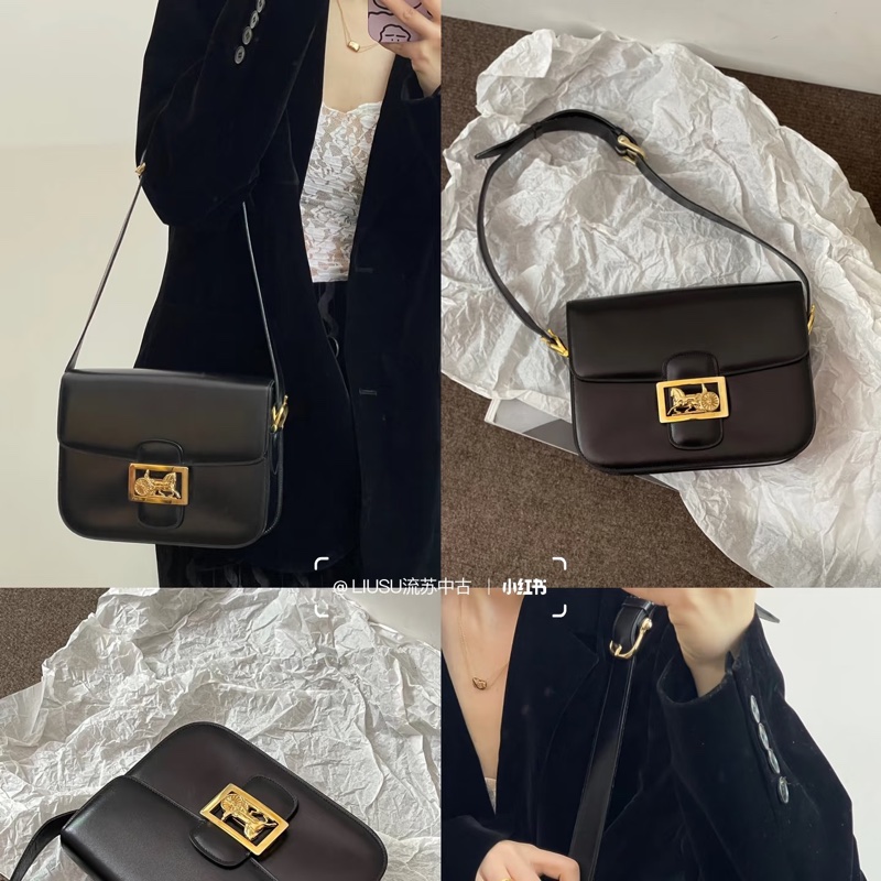 Celine Classic box 馬車扣 Vintage 深藍 豆腐包 斜背包 肩背包 側背包 手提包-5