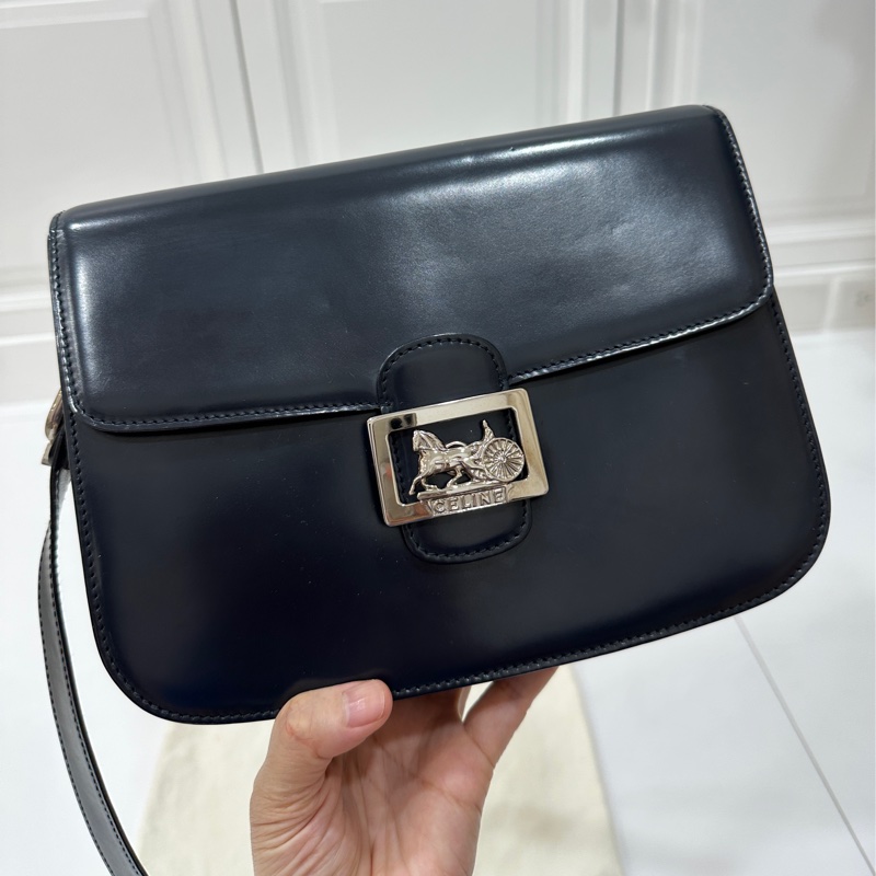 Celine Classic box 馬車扣 Vintage 深藍 豆腐包 斜背包 肩背包 側背包 手提包-9