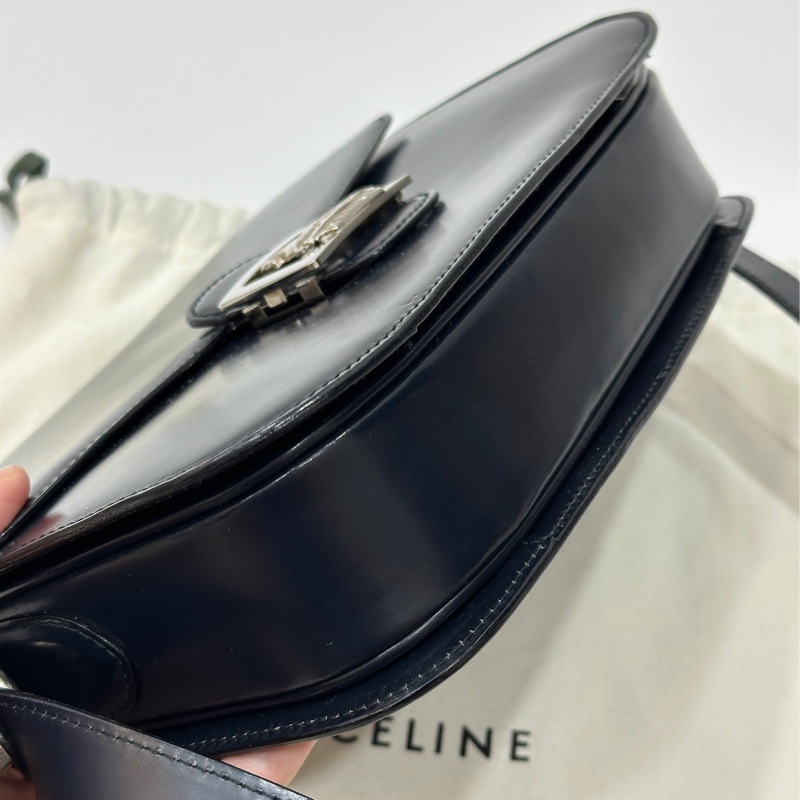 Celine Classic box 馬車扣 Vintage 深藍 豆腐包 斜背包 肩背包 側背包 手提包-11