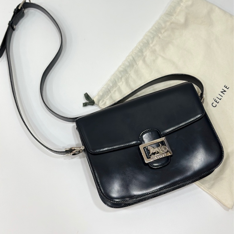 Celine Classic box 馬車扣 Vintage 深藍 豆腐包 斜背包 肩背包 側背包 手提包-26