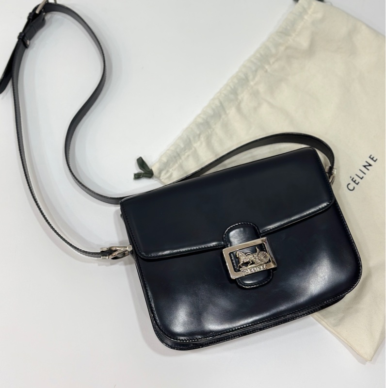 Celine Classic box 馬車扣 Vintage 深藍 豆腐包 斜背包 肩背包 側背包 手提包-27