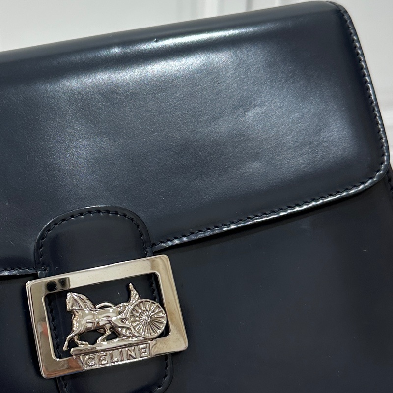 Celine Classic box 馬車扣 Vintage 深藍 豆腐包 斜背包 肩背包 側背包 手提包-35