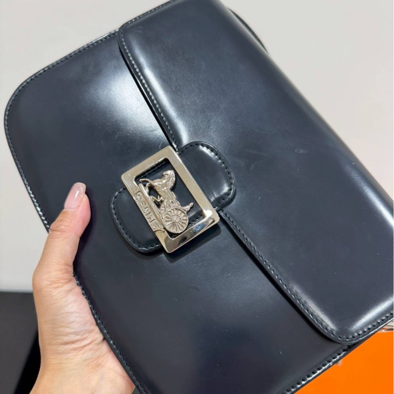 Celine Classic box 馬車扣 Vintage 深藍 豆腐包 斜背包 肩背包 側背包 手提包-33