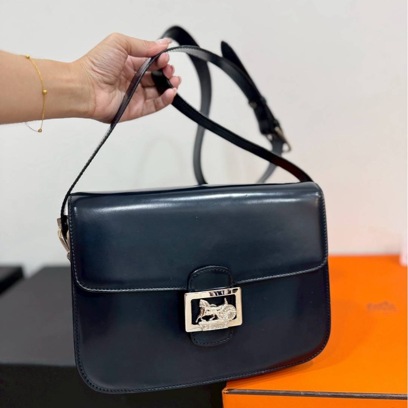 Celine Classic box 馬車扣 Vintage 深藍 豆腐包 斜背包 肩背包 側背包 手提包-34