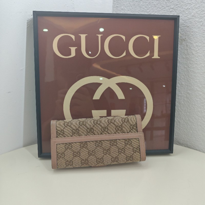 GUCCI老花帆布錢包 金色雙G鉚釘裝飾長夾 銀包-2