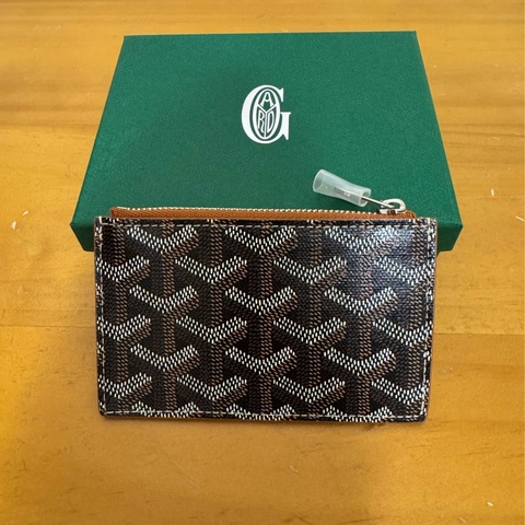 全新Goyard 拉鍊卡包 卡夾 黑棕色 愛心彩繪
