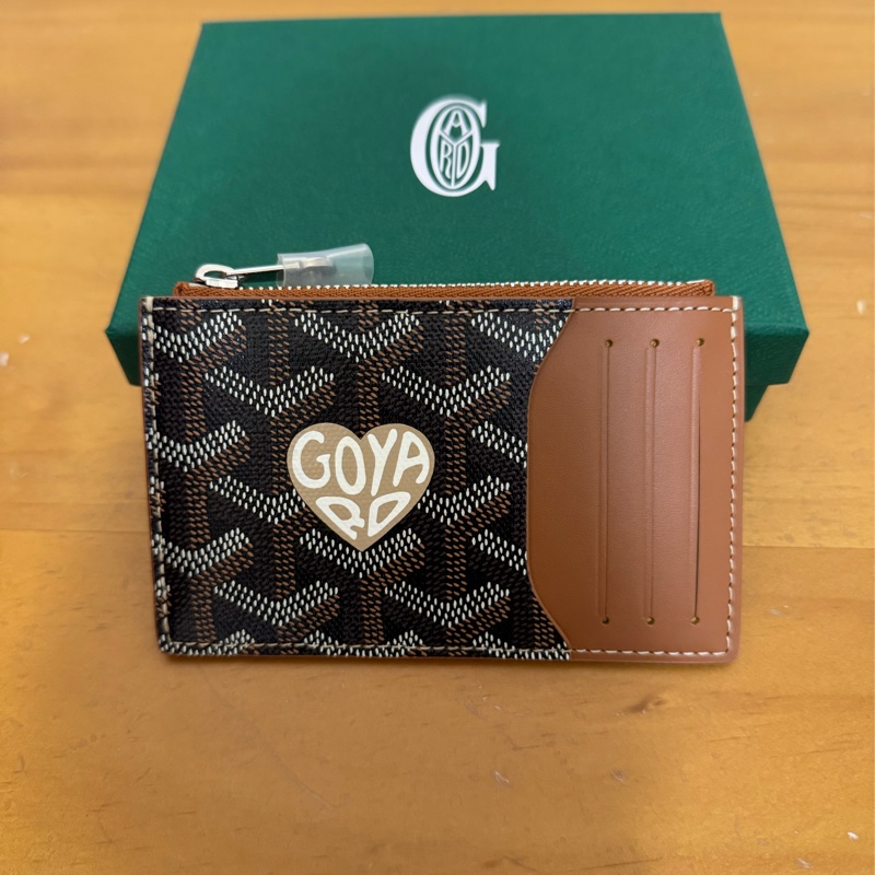 全新Goyard 拉鍊卡包 卡夾 黑棕色 愛心彩繪-1