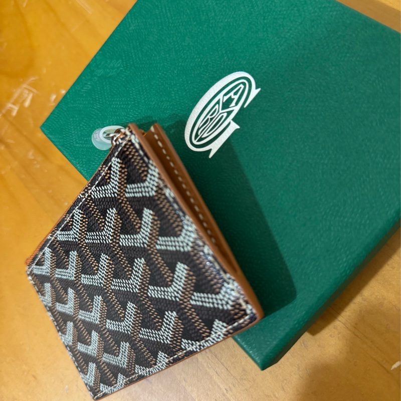 全新Goyard 拉鍊卡包 卡夾 黑棕色 愛心彩繪-3
