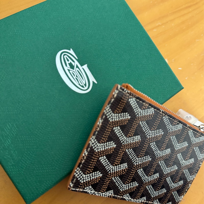 全新Goyard 拉鍊卡包 卡夾 黑棕色 愛心彩繪-4