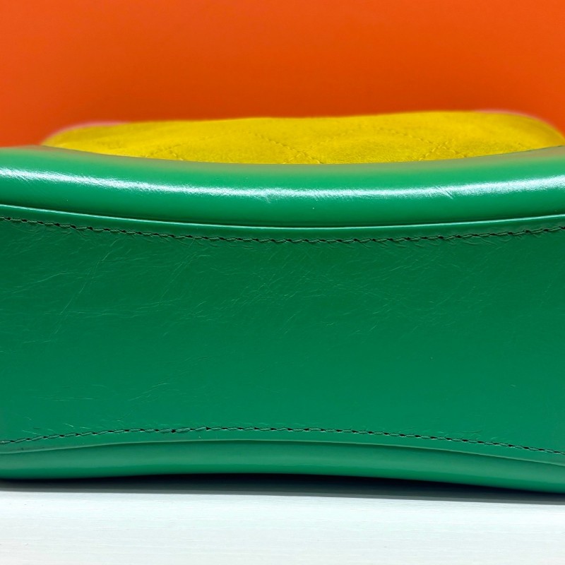 Chanel/香奈兒 檸檬黃拼綠色流浪包 小號 磨砂麂皮拼牛皮 肩背包 斜背包-5