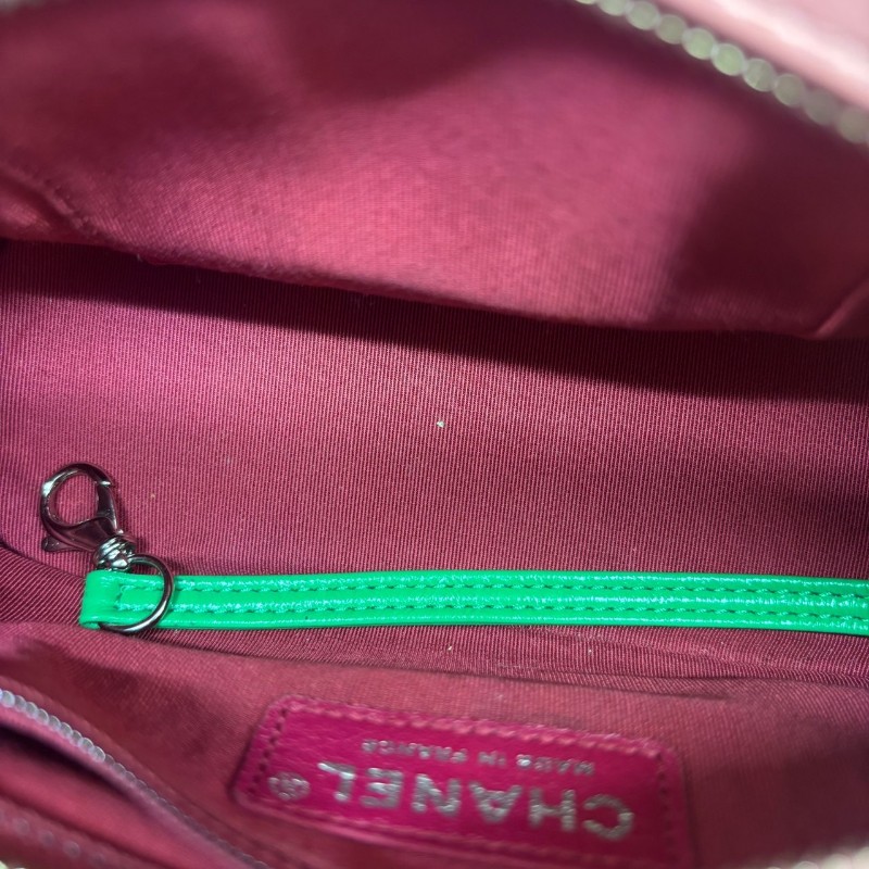 Chanel/香奈兒 檸檬黃拼綠色流浪包 小號 磨砂麂皮拼牛皮 肩背包 斜背包-6