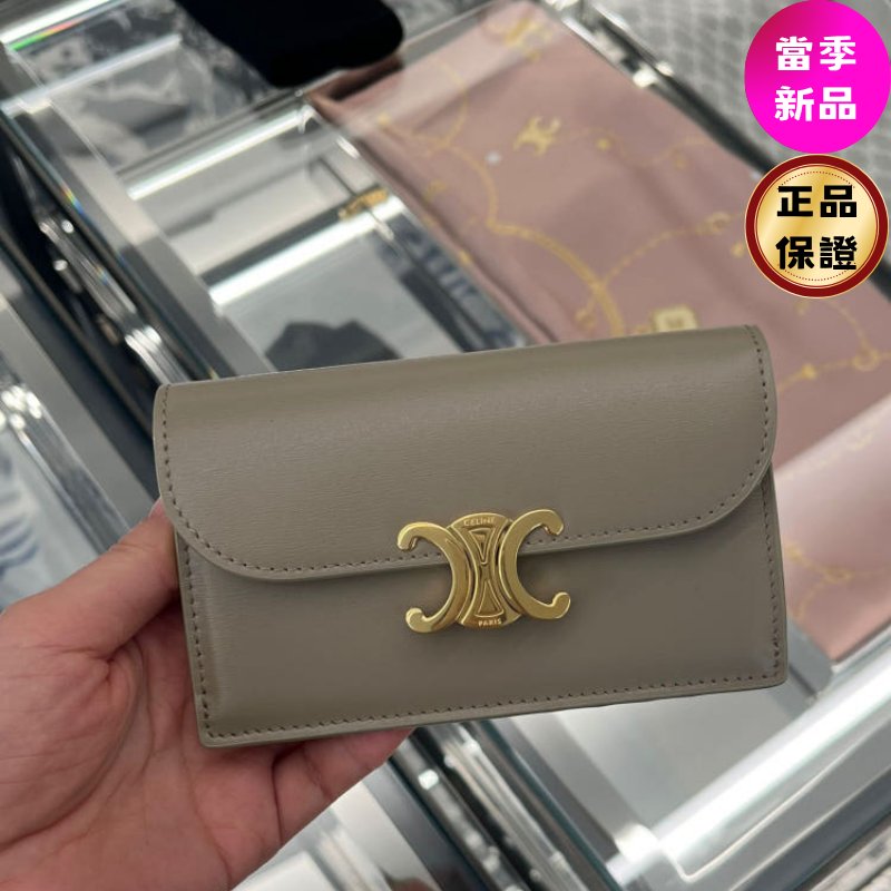🎉新品好折扣✨Celine 10P073 Triomphe  凱旋門翻蓋長款卡片套   灰色-0