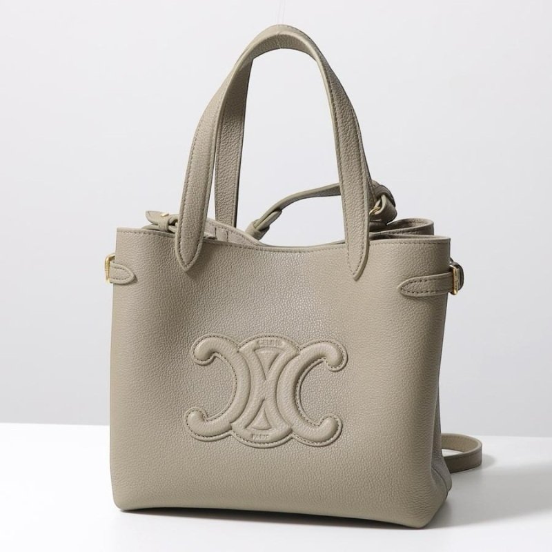🎉新品好折扣✨Celine 121743 Mini Cabas Anais Cui 粒面皮革托特包 太妃糖灰色-1