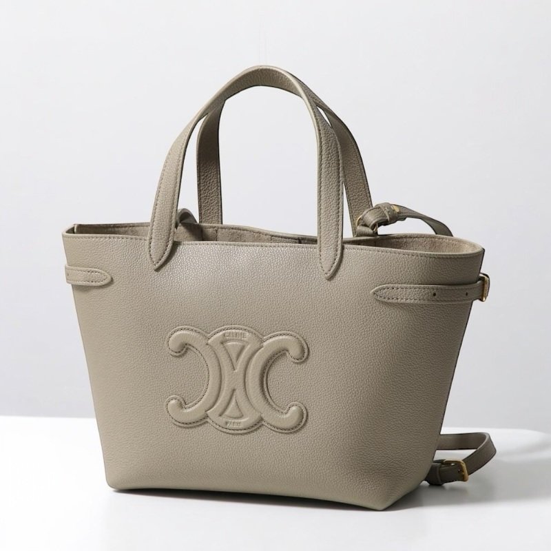 🎉新品好折扣✨Celine 121743 Mini Cabas Anais Cui 粒面皮革托特包 太妃糖灰色-2