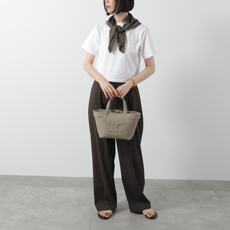 🎉新品好折扣✨Celine 121743 Mini Cabas Anais Cui 粒面皮革托特包 太妃糖灰色-4